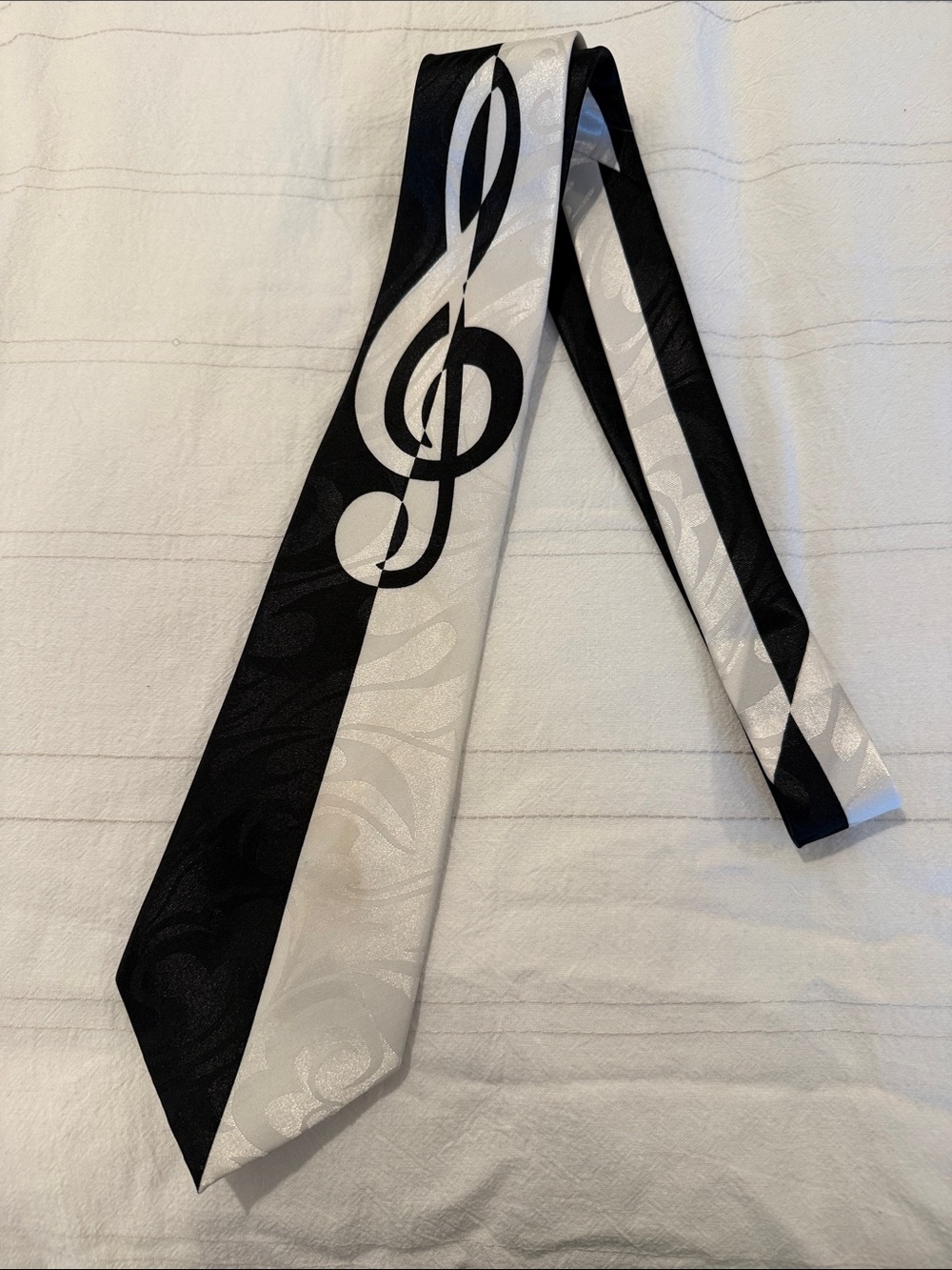Men's Black and White Musical Treble Clef Tie